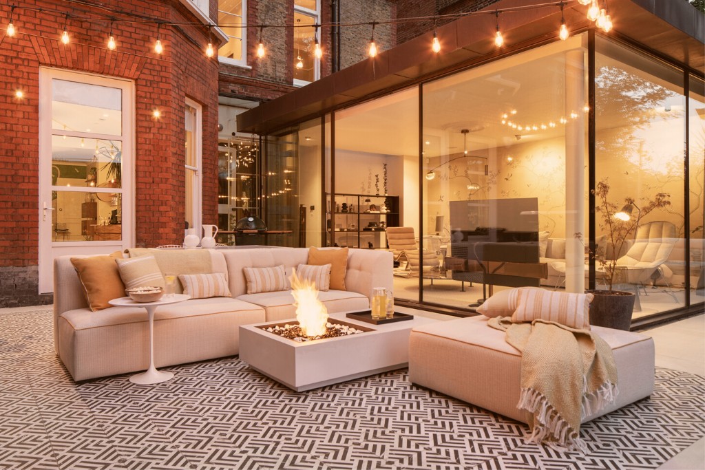 high end outdoor furniture on london courtyard